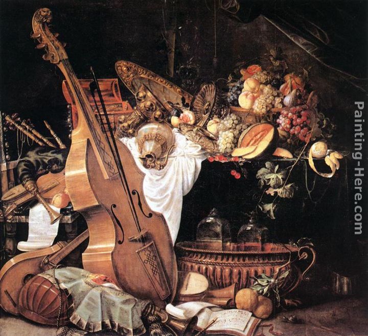 Vanitas Still-Life with Musical Instruments painting - Cornelis de Heem Vanitas Still-Life with Musical Instruments art painting